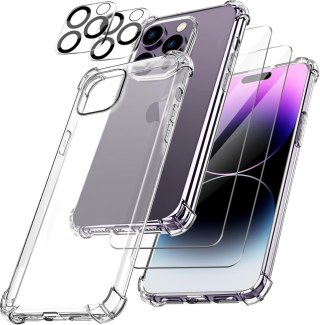 ZESTAW ETUI IPHONE 14 PRO BEZBARWNE +2x SZKŁO HARTOWANE OCHRONA APARATU