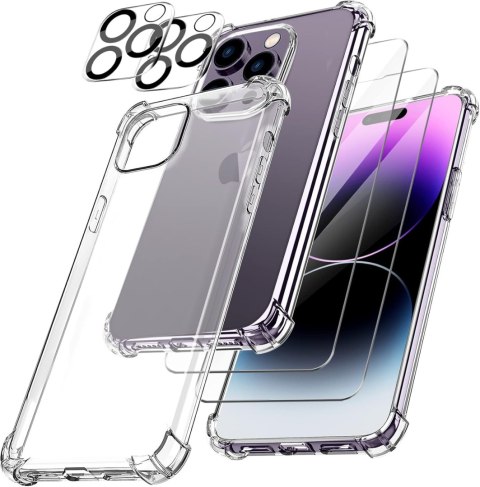 ZESTAW ETUI IPHONE 14 PRO BEZBARWNE +2x SZKŁO HARTOWANE OCHRONA APARATU