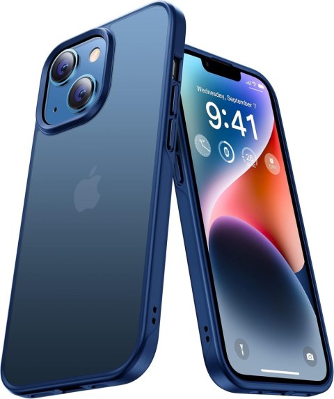 ETUI APPLE IPHONE 13/14 SILIKONOWE GRANATOWE +PRZYDYMIONY TYŁ I PODSTAWKA