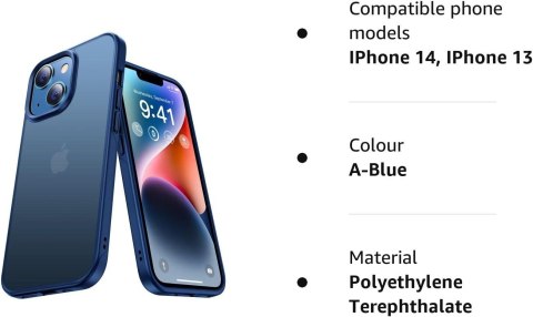 ETUI APPLE IPHONE 13/14 SILIKONOWE GRANATOWE +PRZYDYMIONY TYŁ I PODSTAWKA