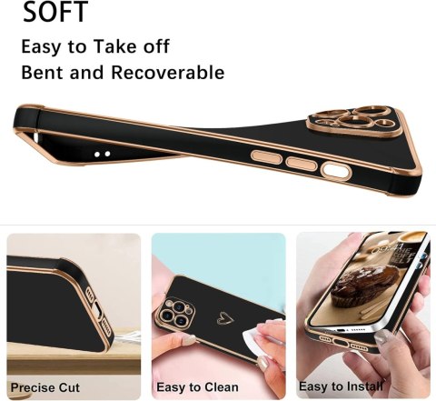 ETUI APPLE IPHONE 14 PRO MAX SILIONOWE CZARNE ZŁOTA RAMKA SERCE A2894 A2651