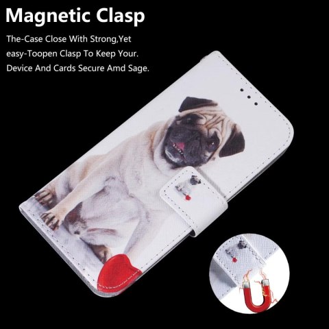 ETUI SKÓRZANE Z KLAPKĄ XIAOMI REDMI NOTE 8 2021 BIAŁY Z PSEM MAGNETYCZNY