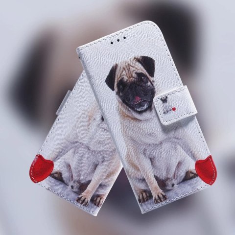 ETUI SKÓRZANE Z KLAPKĄ XIAOMI REDMI NOTE 8 2021 BIAŁY Z PSEM MAGNETYCZNY