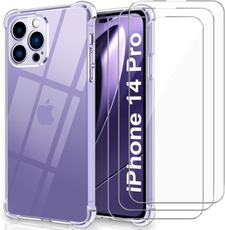 ETUI CASE APPLE IPHONE 14 PRO PRZEZROCZYSTE SILIKONOWE +3x SZKŁO HARTOWANE