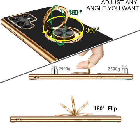 ETUI CASE SAMSUNG GALAXY S22 ULTRA CZARNY ZŁOTA RAMKA RING SM-S908B