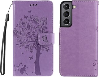 ETUI Z KLAPKĄ FIOLETOWE SAMSUNG GALAXY S22 5G +OPASKA NA RĘKĘ SM-S901