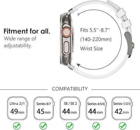 PASEK DO ZEGARKA APPLE WATCH 9/8/7/6/5/4/3/2/1 42/44/45/49mm BIAŁY SILIKON