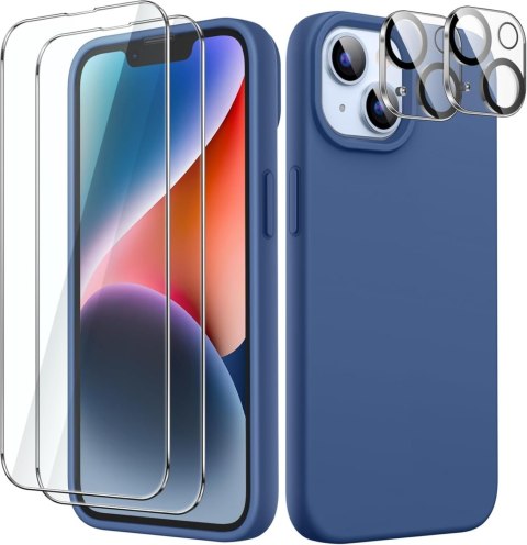 ZESTAW ETUI GRANATOWE +2x SZKŁO HARTOWANE I NA APARAT APPLE IPHONE 14 Plus