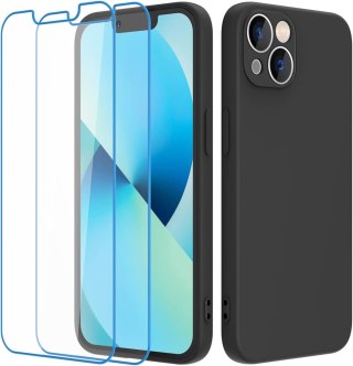 ETUI APPLE IPHONE 13 SILIKONOWE CZARNE+2x SZKŁO HARTOWANE