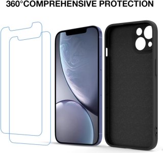 ETUI APPLE IPHONE 13 SILIKONOWE CZARNE+2x SZKŁO HARTOWANE