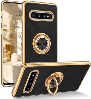 ETUI SILIKONOWE SAMSUNG GALAXY S10 CZARNE ZŁOTE+RING