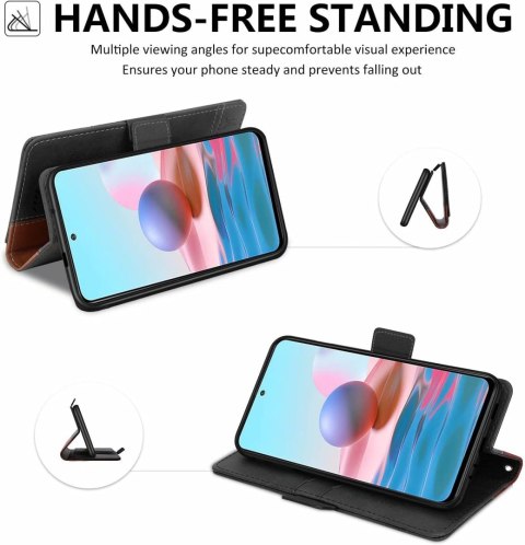 ETUI Z KLAPKĄ XIAOMI REDMI NOTE 10/10S BRĄZOWY CZARNY NA MAGNES EKOSKÓRA