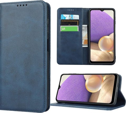 ETUI Z KLAPKĄ SAMSUNG GALAXY A32 EKOSKÓRA GRANATOWE MIEJSCE NA KARTY+OPASKA