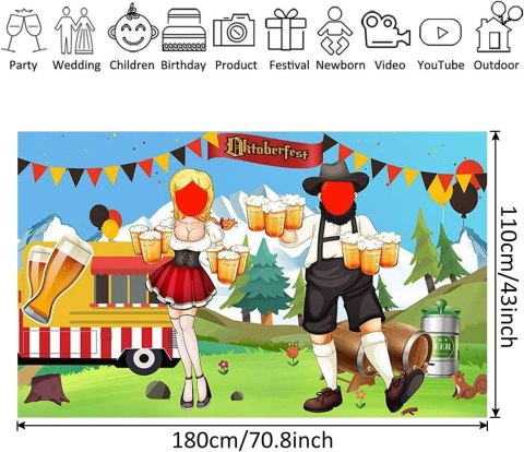 TŁO FOTOGRAFICZNE DEKORACJA OKTOBERFEST FESTIWAL PIWA IMPREZA 180x110CM