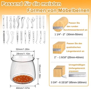 32X NAKŁADKI NA NOGI KRZESŁA MEBLE PRZEŹROCZYSTE SILIKONOWE Z FILCEM