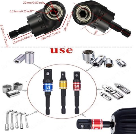 ADAPTER NASADOWY DO KLUCZA KĄTOWEGO BITY 105° + 1/4 3/8 1/2 CALA Cr-V