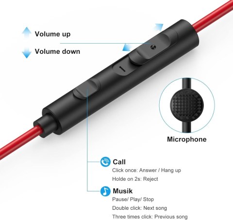 ANKBIT E100Pro SŁUCHAWKI DOUSZNE PRZEWODOWE Z MIKROFONEM NOISE CZERWONE