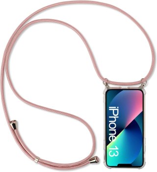 ETUI IPHONE 13 PRZEZROCZYSTE SILIKONOWE ZE SMYCZĄ RÓŻOWE ZŁOTO 80cm