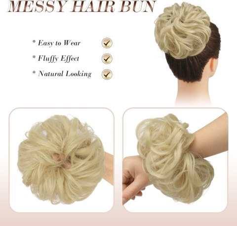 GUMKA DO WŁOSÓW Z WŁOSAMI TRESKA MESSY BUN DOCZEPIANY KOK JASNY BLOND