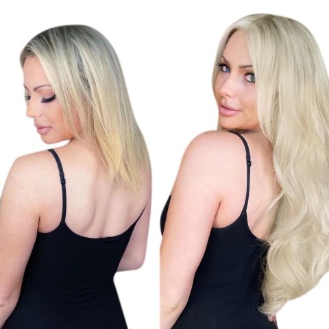 WŁOSY DOCZEPIANE CLIP IN NATURALNE PRZEDŁUŻANIE BLOND 40CM 80G 5SZT