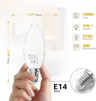 ŻARÓWKI ŚWIECZKOWE LED E14 BIAŁY CIEPŁY 4,9W 2700K 470LM 10szt