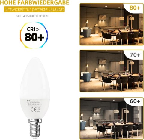 ŻARÓWKI ŚWIECZKOWE LED E14 BIAŁY CIEPŁY 4,9W 2700K 470LM 10szt