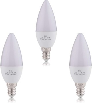 ŻARÓWKI ŚWIECZKOWE LED E14 BIAŁY CIEPŁY 5,5W 2700K 550LM C37 3szt