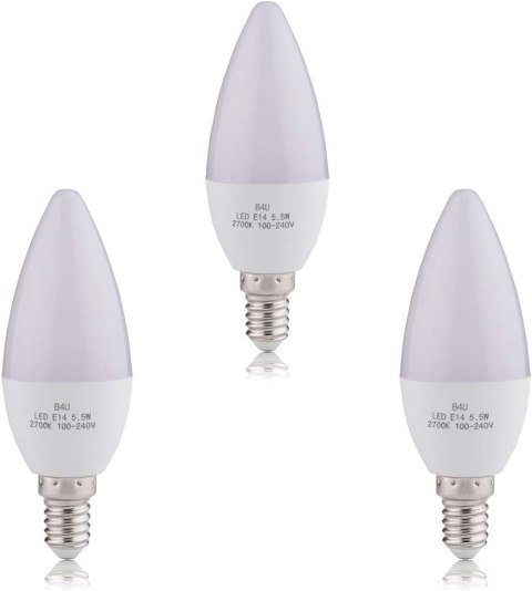 ŻARÓWKI ŚWIECZKOWE LED E14 BIAŁY CIEPŁY 5,5W 2700K 550LM C37 3szt