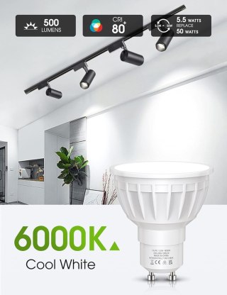 ZESTAW 10X ŻARÓWKA LED GU10 6000K ENERGOOSZCZĘDNE 500lm KĄT ŚWIECENIA 120°