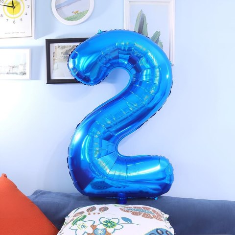 BALON FOLIOWY DUŻY NIEBIESKI CYFRA 2 NA URODZINY 100cm 42"