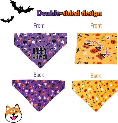 BANDANA HALLOWEEN DLA PUPILA PSA CHUSTKA FIOLETOWA ŻÓŁTA 4MOŻLIWOŚCI 2SZT