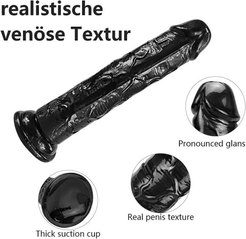 CZARNE REALISTYCZNE DILDO UMANIA DLA KOBIET PENIS Z PRZYSSAWKĄ 20CM