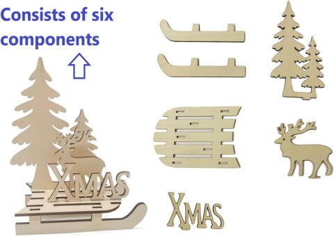 DREWNIANE OZDOBY ŚWIĄTECZNE DIY BOŻE NARODZENIE SANKI CHOINKA RENIFER