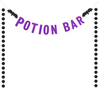 GIRLANDA POTION BAR FIOLETOWA CZARNE NIETOPERZE HALLOWEEN DO DRINK BARU