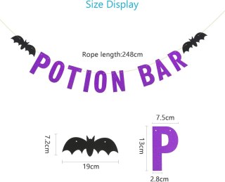 GIRLANDA POTION BAR FIOLETOWA CZARNE NIETOPERZE HALLOWEEN DO DRINK BARU