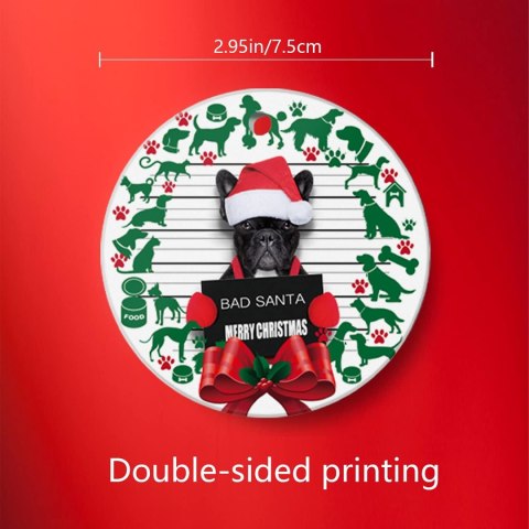 OZDOBA CERAMICZNA ŚWIĄTECZNA NA CHOINKĘ WIENIEC PIES BAD SANTA 7,5cm