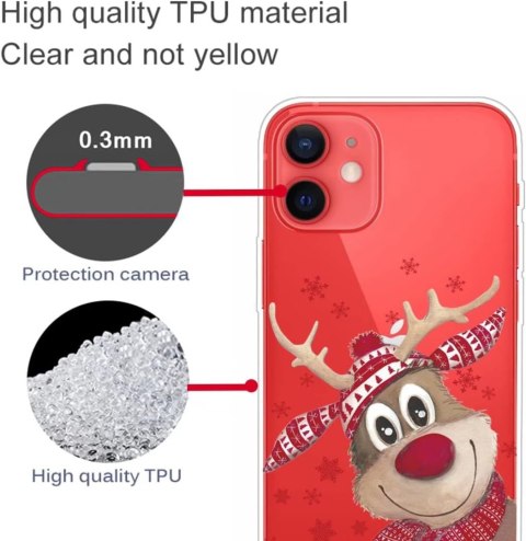 SZKŁO ETUI ŚWIĄTECZNE IPHONE 12/12 PRO PRZEZROCZYSTE RENIFER