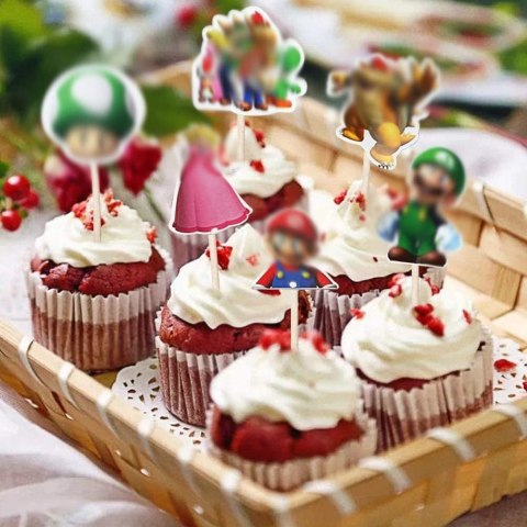 ZESTAW TOPPERÓW NA MUFFINKI SUPER MARIO BROS DEKORACJA NA URODZINY 72SZT