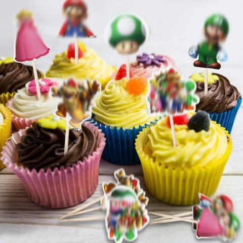 ZESTAW TOPPERÓW NA MUFFINKI SUPER MARIO BROS DEKORACJA NA URODZINY 72SZT