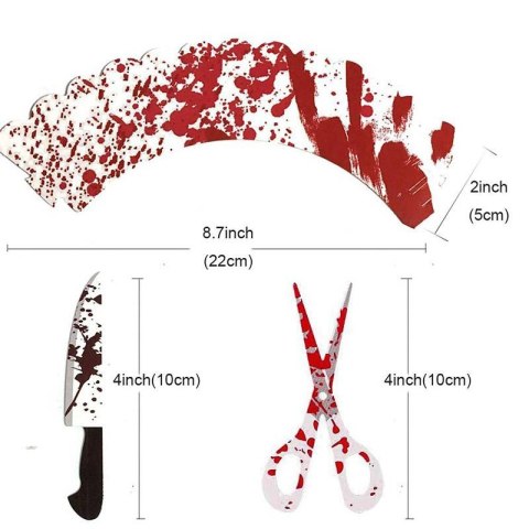 12 SZTUK FOREMKI PAPILOTY DO BABECZEK HALLOWEEN NOŻYCZKI KRWAWY NÓŻ