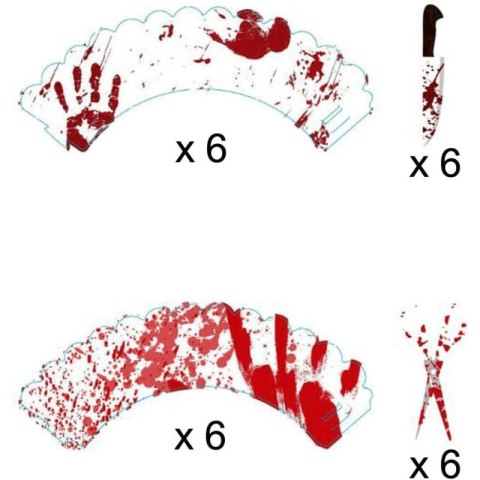 12 SZTUK FOREMKI PAPILOTY DO BABECZEK HALLOWEEN NOŻYCZKI KRWAWY NÓŻ