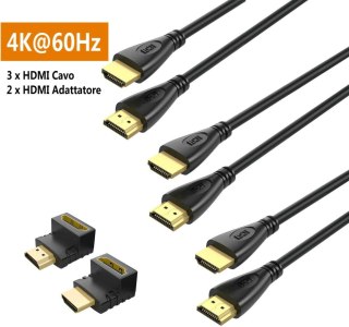 3x KABEL HDMI 4K 60Hz 1.8m + PRZEJŚĆIÓWKA KĄTOWA 90° i 270° ZESTAW