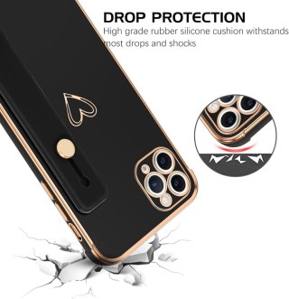 CZARNE ETUI IPHONE 11 PRO CASE MOCNY ZŁOTE RAMKI SERCE UCHWYT