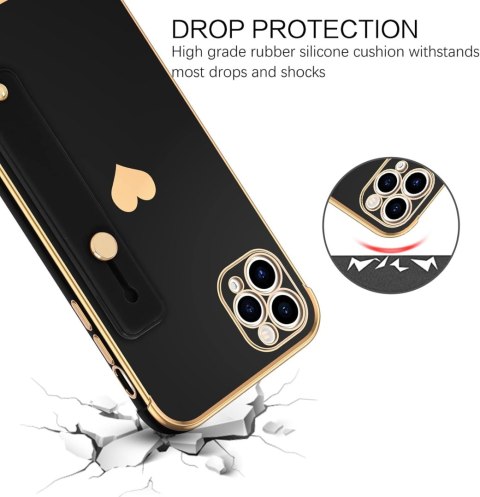 CZARNE ETUI IPHONE 12 PRO 6.1' ZŁOTE SERCE RAMKA +UCHWYT A2341 A2406