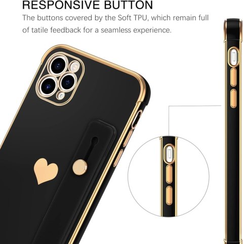 CZARNE ETUI IPHONE 12 PRO 6.1' ZŁOTE SERCE RAMKA +UCHWYT A2341 A2406