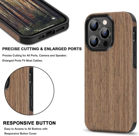 ETUI APPLE IPHONE 14 PRO 6.1' DREWNIANE BRĄZOWE ELEGANCKIE +SZKŁO HARTOWANE