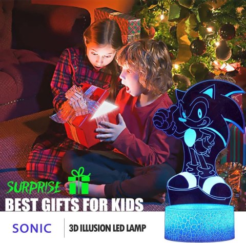 LAMPKA NOCNA 3D ILLUSION DLA DZIECI 3 WZORY 16 KOLORÓW WZÓR SONIC