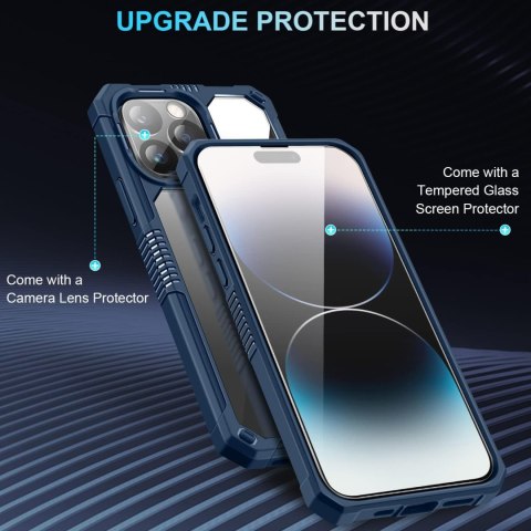 SZKŁO ETUI IPHONE 14 PRO MAX 6.7' PLECKI BEZBARWNE RAMKA GRANATOWA