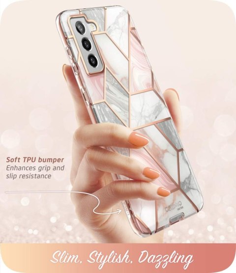 ETUI BUMPER SAMSUNG GALAXY S21+ RÓŻOWY SZARY MARMUREK GLAMOUR SM-G996