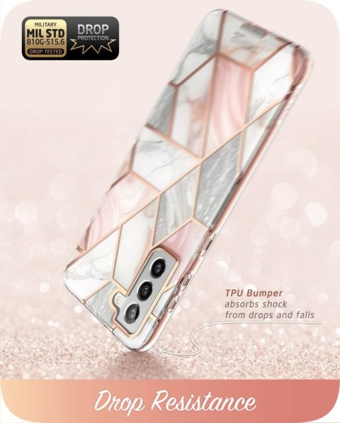 ETUI BUMPER SAMSUNG GALAXY S21+ RÓŻOWY SZARY MARMUREK GLAMOUR SM-G996